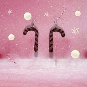 Candy Cane Danglies - Red and White Glittery Earrings